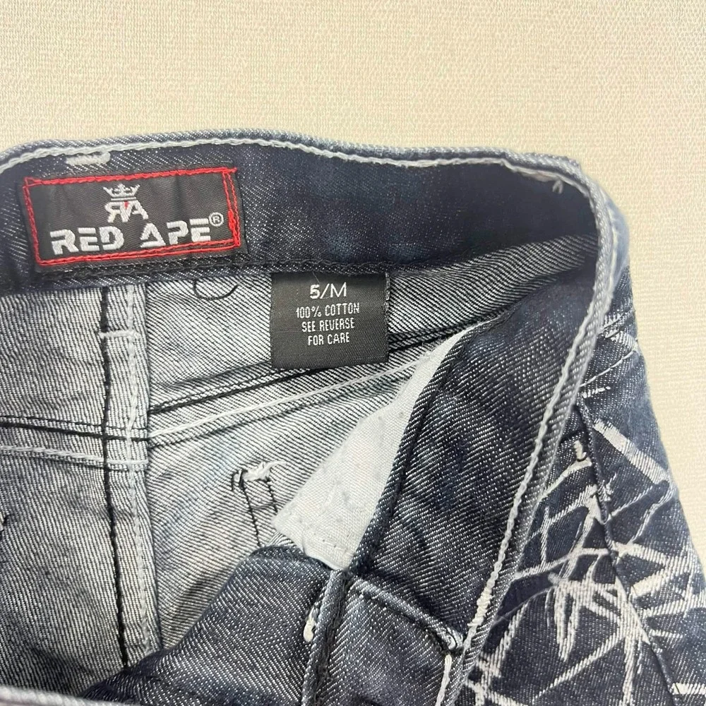 Red Ape Boy Blue Denim Shorts Graffiti Print Chicago Bulls 23 Graphic Red Ape 5M